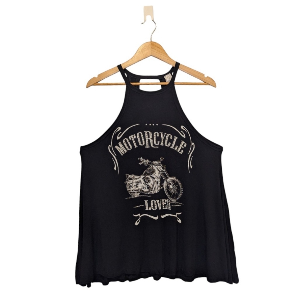 Liberty Wear Motorcycle Lover Graphic Bling Sleeveless Top Size XL